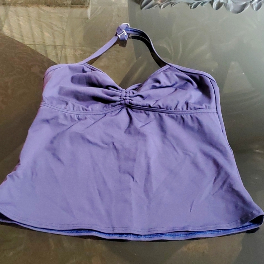 Lands End tankini navy blue size 10 R bra top with drawstring center top